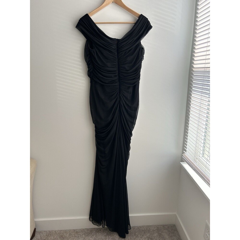 Tadashi Shoji Sz Large Black Off Shoulder Twist Mermaid Mesh Ruched Dress Gown - Picture 6 of 9